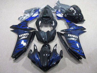 Beste Yamaha YZF R1 Motorrad Verkleidung 2007-2008 - Glanzendes Schwarz Blau Flamme