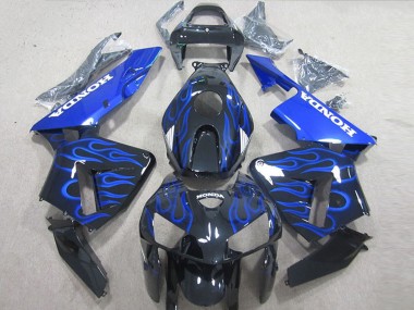 Beste Honda CBR600RR Motorrad Verkleidung Kit 2005-2006 - Glanzendes Schwarz Blau Flamme