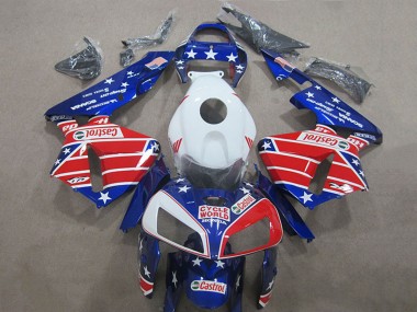 Beste Honda CBR600RR Motorrad Verkleidung 2005-2006 - Weiss Rot Blau Cycle World Castrol
