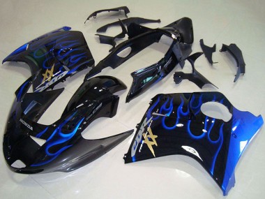 Beste Honda CBR1100XX Blackbird Abs Motorrad Verkleidungen 1996-2007 - Glanzendes Schwarz Blau Flamme