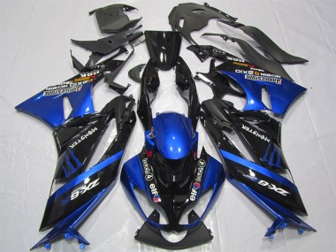 Beste Kawasaki ZX6R Motorrad Verkleidung 2009-2012 - Blau Glanzendes Schwarz Elf Touch4 Monster Bridgestone