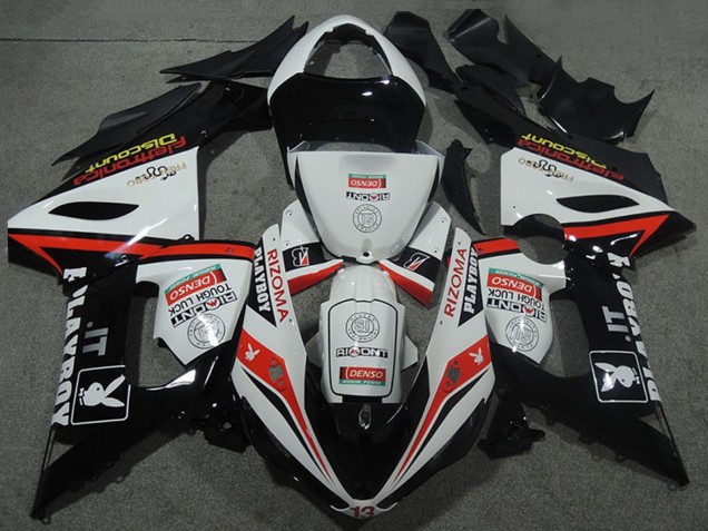 Beste Kawasaki ZX6R Motorrad Verkleidung 2005-2006 - Weiss Schwarz Rot Rizoma Playboy