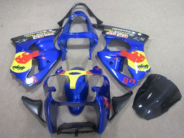 Beste Kawasaki ZX6R Motorrad Verkleidung 2000-2002 - Blau Gelb Red Bull