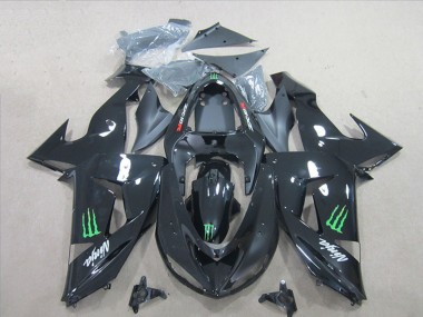 Beste Kawasaki ZX10R Motorrad Verkleidung 2006-2007 - Glanzendes Schwarz Grun Monster