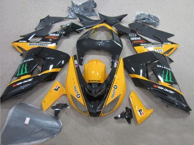 Beste Kawasaki ZX10R Motorrad Verkleidung 2006-2007 - Glanzendes Schwarz Gelb Grun Touch4 Monster