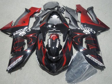 Beste Kawasaki ZX10R Motorrad Verkleidung 2006-2007 - Glanzendes Schwarz Rot Flamme Alstare Corona Extra