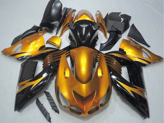 Beste Kawasaki ZX14R ZZR1400 Motorrad Verkleidung 2006-2011 - Gold Glanzendes Schwarz