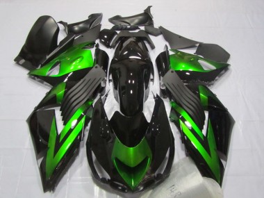 Beste Kawasaki ZX14R ZZR1400 Motorrad Verkleidung 2006-2011 - Glanzendes Schwarz Grun Streifen
