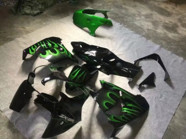 Beste ZX9R 2000-2001 Verkleidungen - Glänzend Schwarze Grüne Flamme