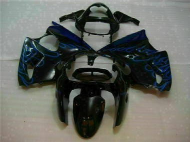 Beste ZX6R 2000-2002 Verkleidungen - Schwarz mit Blaur Flamme