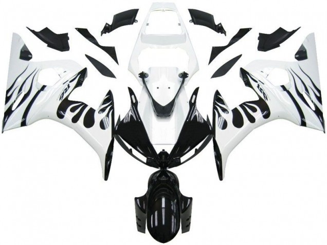 Beste R6 2003-2005 Verkleidungen - Weiß Flamme Schwarz Beste R6 2003-2005 Verkleidungen - Weiß Flamme Schwarz