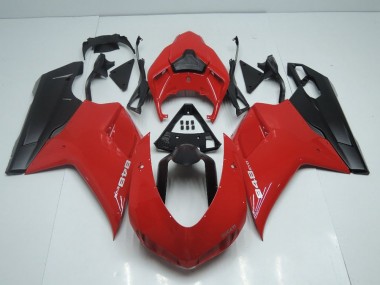 Beste Ducati 848 1098 1198 2007-2014 Verkleidungen - OEM Stil Rot mit Matt Schwarz Seite