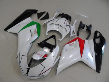 Beste Ducati 848 1098 1198 2007-2014 Verkleidungen - Perl Weiß mit italienischer Flagge